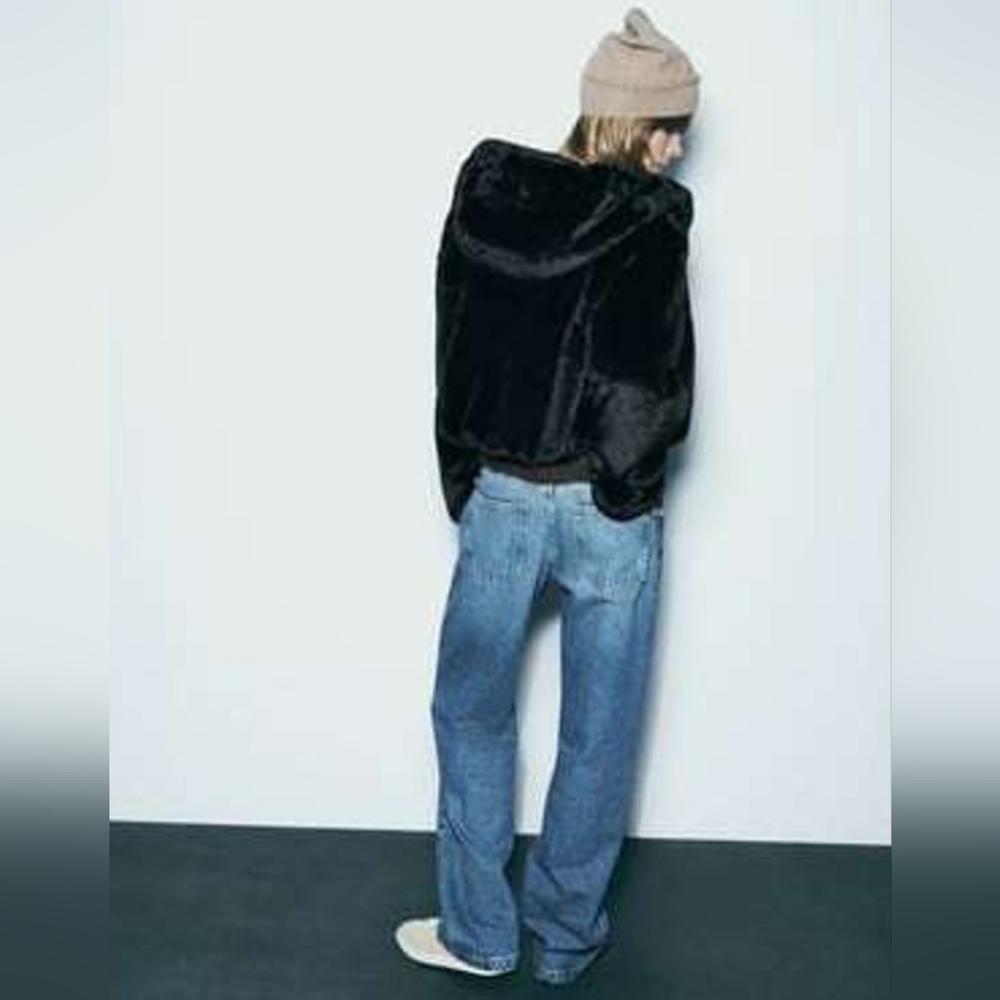 New Zara Faux Fur Jacket With Hood - Picture 7 of 7
